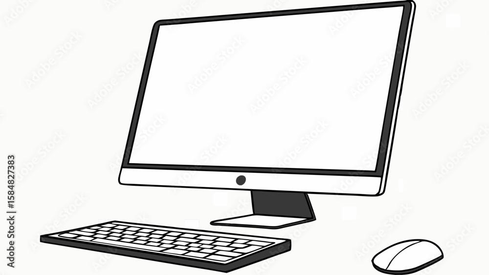 Fototapeta premium Vector Sleek modern desktop computer with blank screen and minimalist design