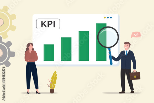 Growing KPI chart. Key Performance Indicator. Business people measuring business result. Quality analysis and control. KPI measurement to evaluate success