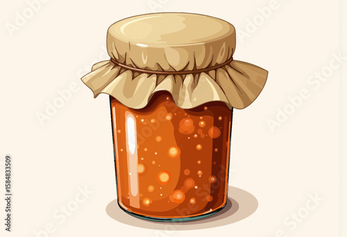 Jar of homemade fruit jam with a paper lid on light background  