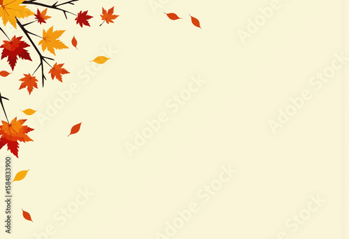 Colorful autumn leaves falling on soft beige background  