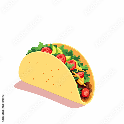 Appetizing taco illustration filled with fresh vegetables and savory ground beef, a vibrant depiction of Mexican cuisine