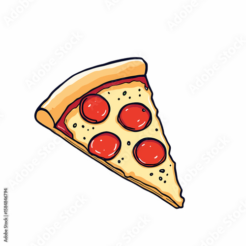 Pepperoni pizza slice with cheese and crust offers a delicious food illustration on transparent background for culinary designs.