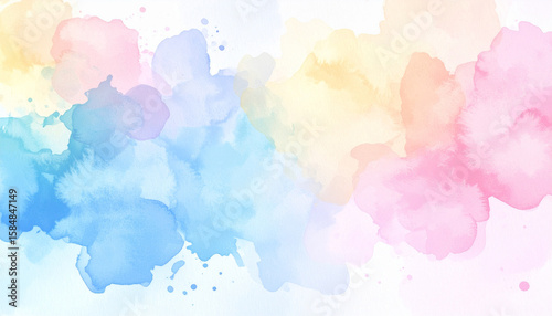 Colorful watercolor washes blend together in a soft, pastel-hued artistic composition.