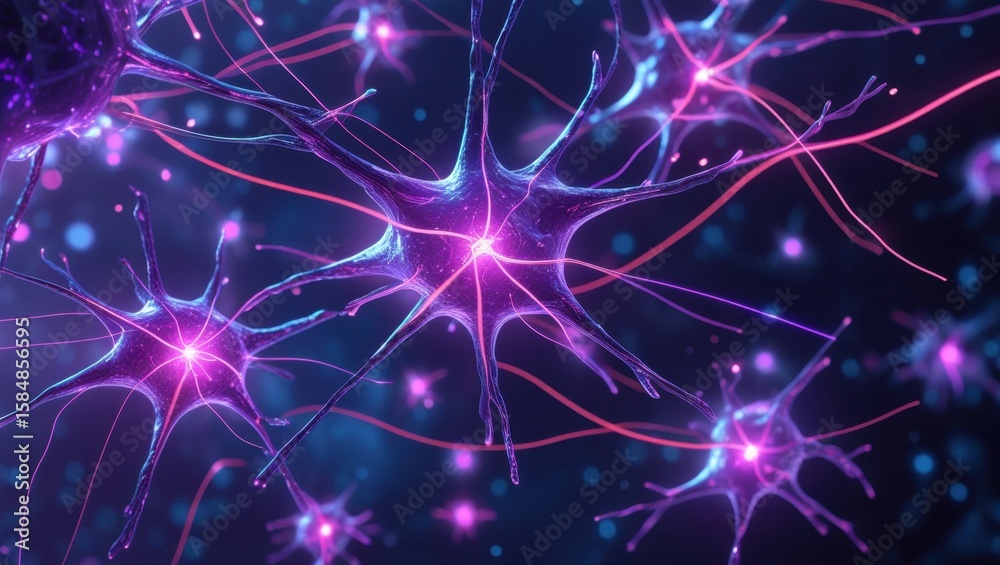 Fototapeta premium Neural Network Activity with Glowing Brain Connections, High-Resolution Concept Art