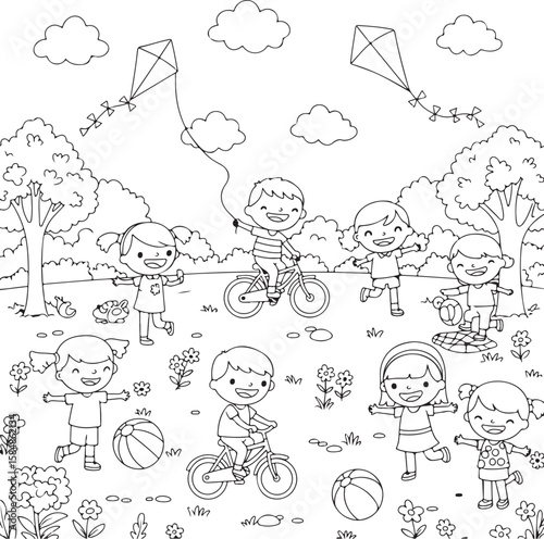 Kids Outdoor Playtime Coloring Page