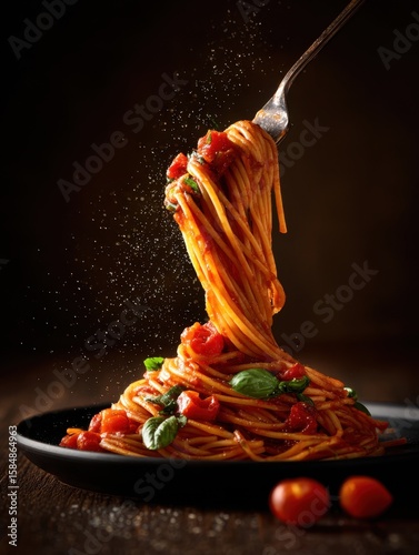 Delicious pasta dish italian restaurant food photography rustic setting close-up view culinary delight