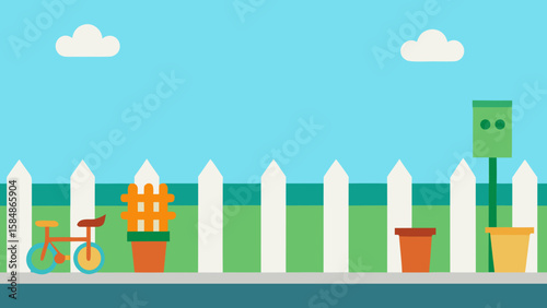 side street picket fences flower pots