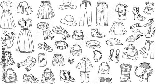 Black and White Doodle Art: Women's Fashion, Clothing, and Accessories Collection