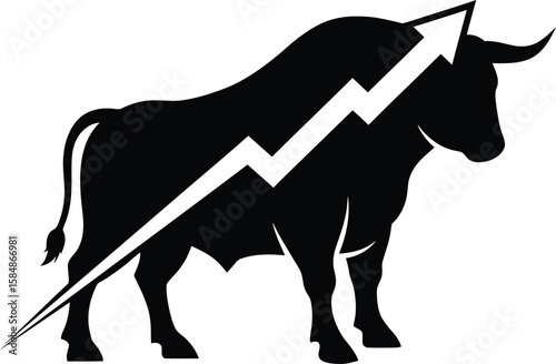 Silhouette of a bull with an upward-pointing arrow, symbolizing financial growth.