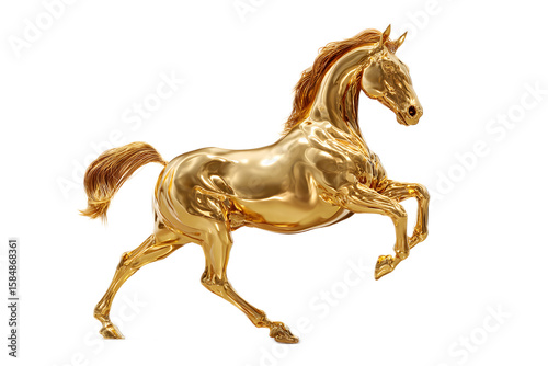 Majestic golden horse jumping against a white background