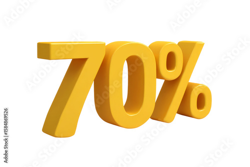 3d yellow seventy percent for discount sign,isolated on transparent background.