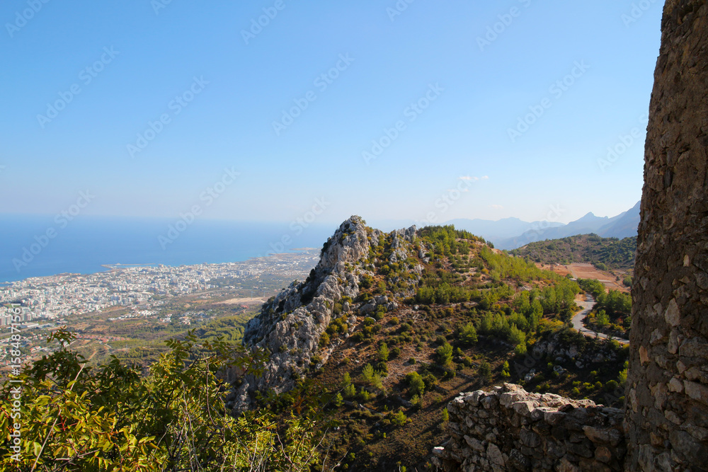 Fototapeta premium View of Kyrenia town and the Kyrenia Mountains, Cyprus 
