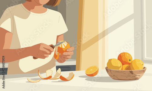 Peeling Citrus: A Moment of Freshness