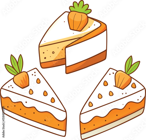 Delicious birthday cake and sweet pastry vector illustration set