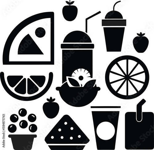 Ice cream, coffee, and tea vector icons set for food and drink menus
