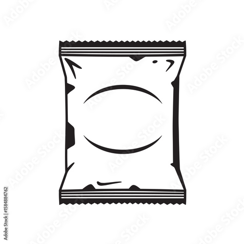 Black and white snack bag with curved design packaging food
