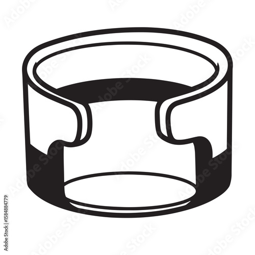 Black and white stylized cylindrical object with cutouts vector