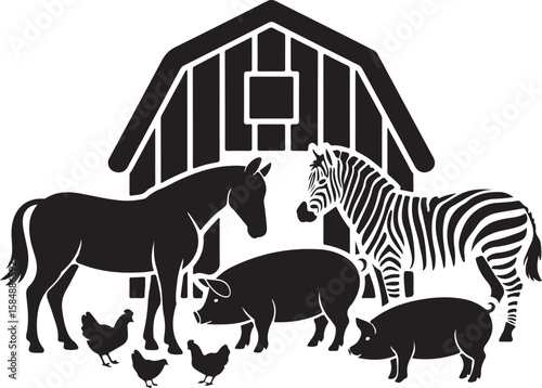 Barnyard animals including horse zebra pigs and chickens vector
