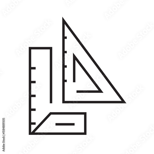 Outline icon of triangle ruler, used in architecture and technical drawing. Ideal for design and construction themes. editable strokes. vector illustration