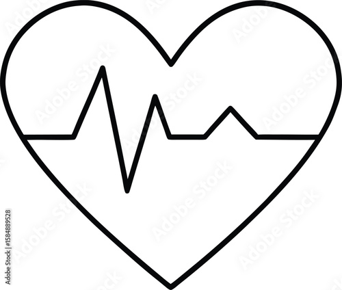 heart with heartbeat line icon line art vector illustration on transparent background