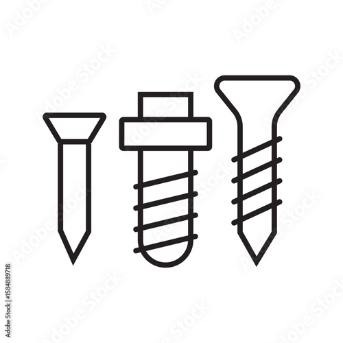 Outline icon of screw and bolt used in construction, repair, and mechanical fixing. Editable stroke vector. vector illustration