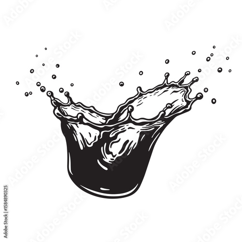 Black liquid splash with droplets water