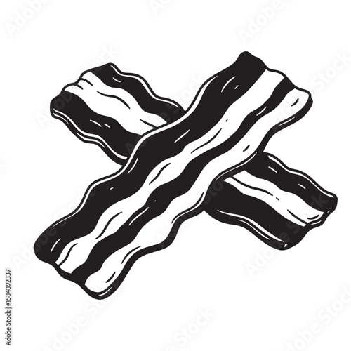 Crispy bacon strips crossed vintage art food breakfast