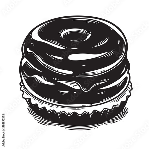 Chocolate frosted layered cake with decorative frosting dessert sweet