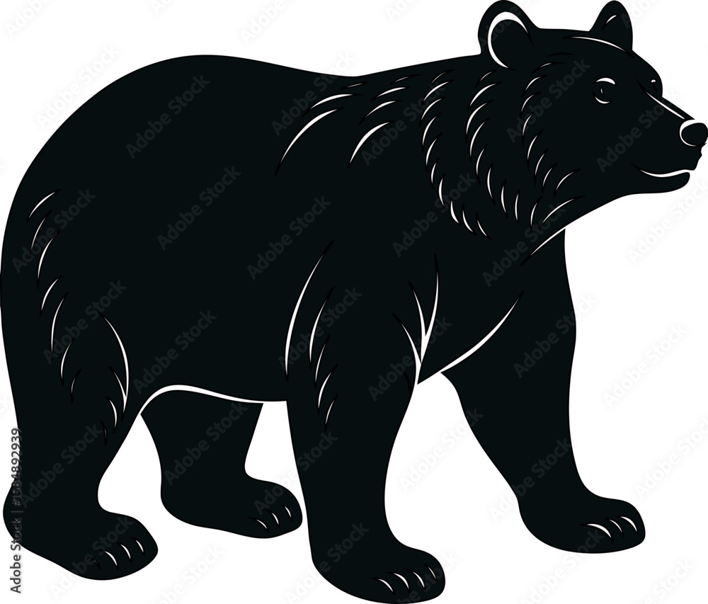 Fototapeta premium Linocut bear silhouette walking, perfect for wildlife, forest, and nature art.