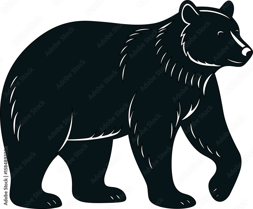 Fototapeta premium Powerful bear linocut silhouette walking, ideal for wildlife and outdoor themes.