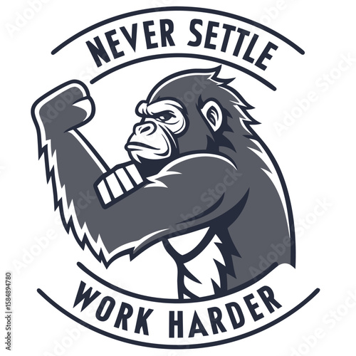 A powerful and muscular gorilla mascot flexing its strong arms with a bold and impactful design perfect for sports teams or fitness brands