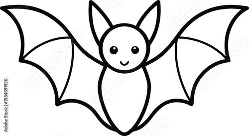 small bat icon line art vector illustration on transparent background