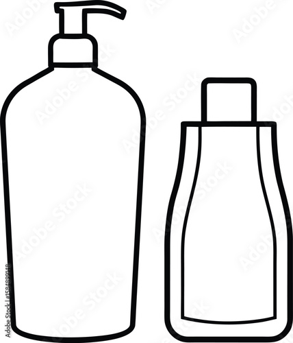 soap dispenser and shampoo bottle icon line art vector illustration on transparent background
