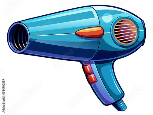 Realistic high-quality modern hair dryer with sleek design and detailed nozzle, isolated on white background. Personal care appliance for drying and styling hair. Vector illustration