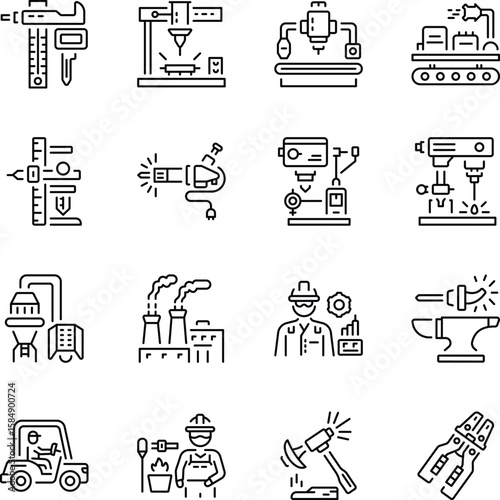 Collection of Manufacturing Line Style Icons 

