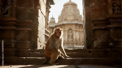 Ancient Temple Monkey, Peaceful Moment in India