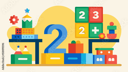 Illustration of 22   classroom toy station with blocks  puzzles  a #8499