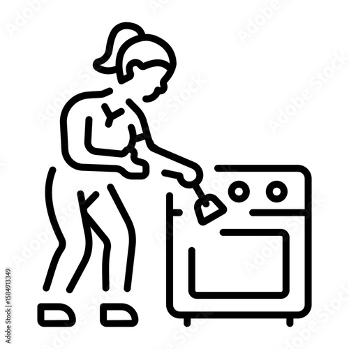 A linear style icon representing cleaning oven