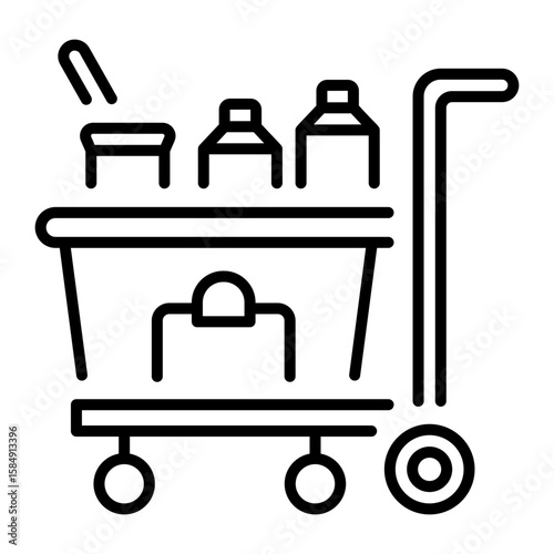 An outline style icon depicting cleaning cart 