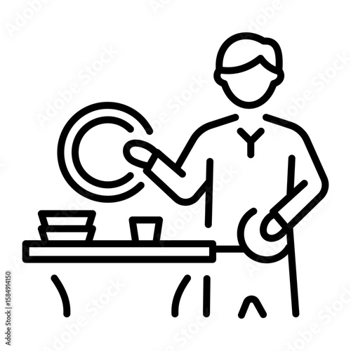 A line style icon showing washing dishes 