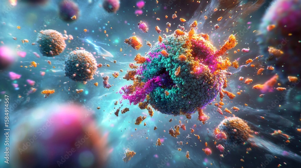 Fototapeta premium Colorful representation of cellular breakdown during apoptosis.