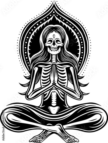 SVG of skull hip urban skeleton with a cool, vibrant vibe. Meditative Skeleton Illustration with Intricate Patterns and Design