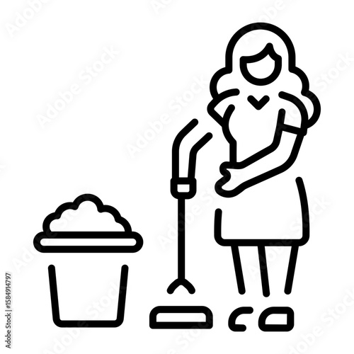 An outline style icon depicting cleaning woman  