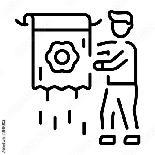 A line style icon showing drying carpet