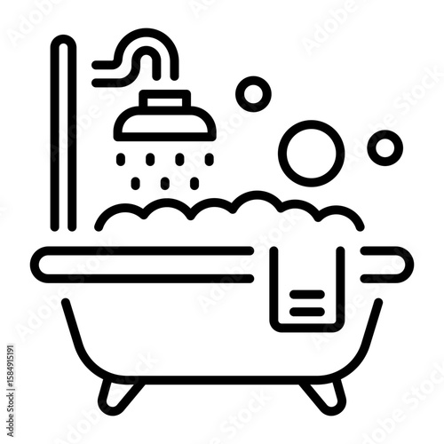 A linear style icon representing bathtub 