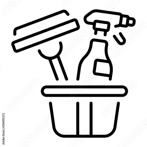 A linear style icon representing cleaning bucket 