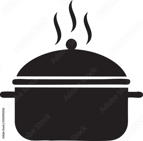 Steaming pot icon with handles and lid isolated on transparent background
