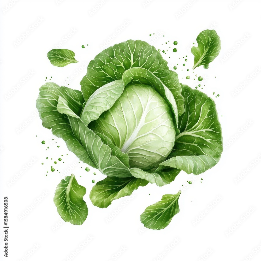 Obraz premium Watercolor splash of cabbage, isolated on a white background.