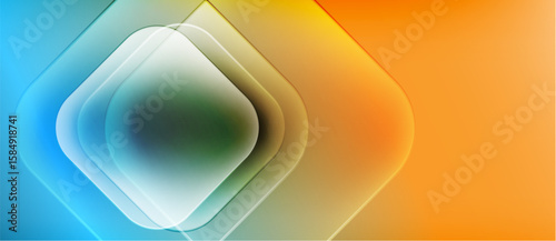 Abstract gradient design. Layers create illusion depth, blending blue, orange hues. Smooth transitions, modern aesthetic.