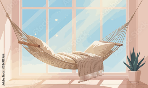 Indoor Hammock Retreat: Peaceful Relaxation by the Window